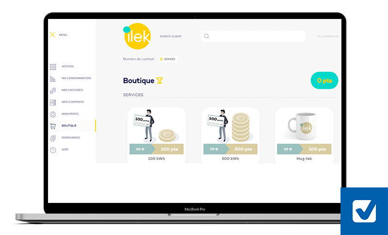 boutique sur l'espace client ilek